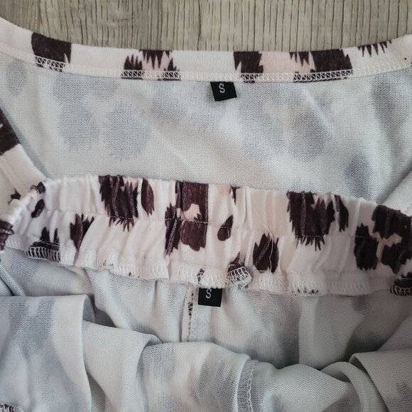 Women's Leopard Print Pajama Set - V-Neck Long Sleeve Top & Drawstring Shorts S - Picture 5 of 8